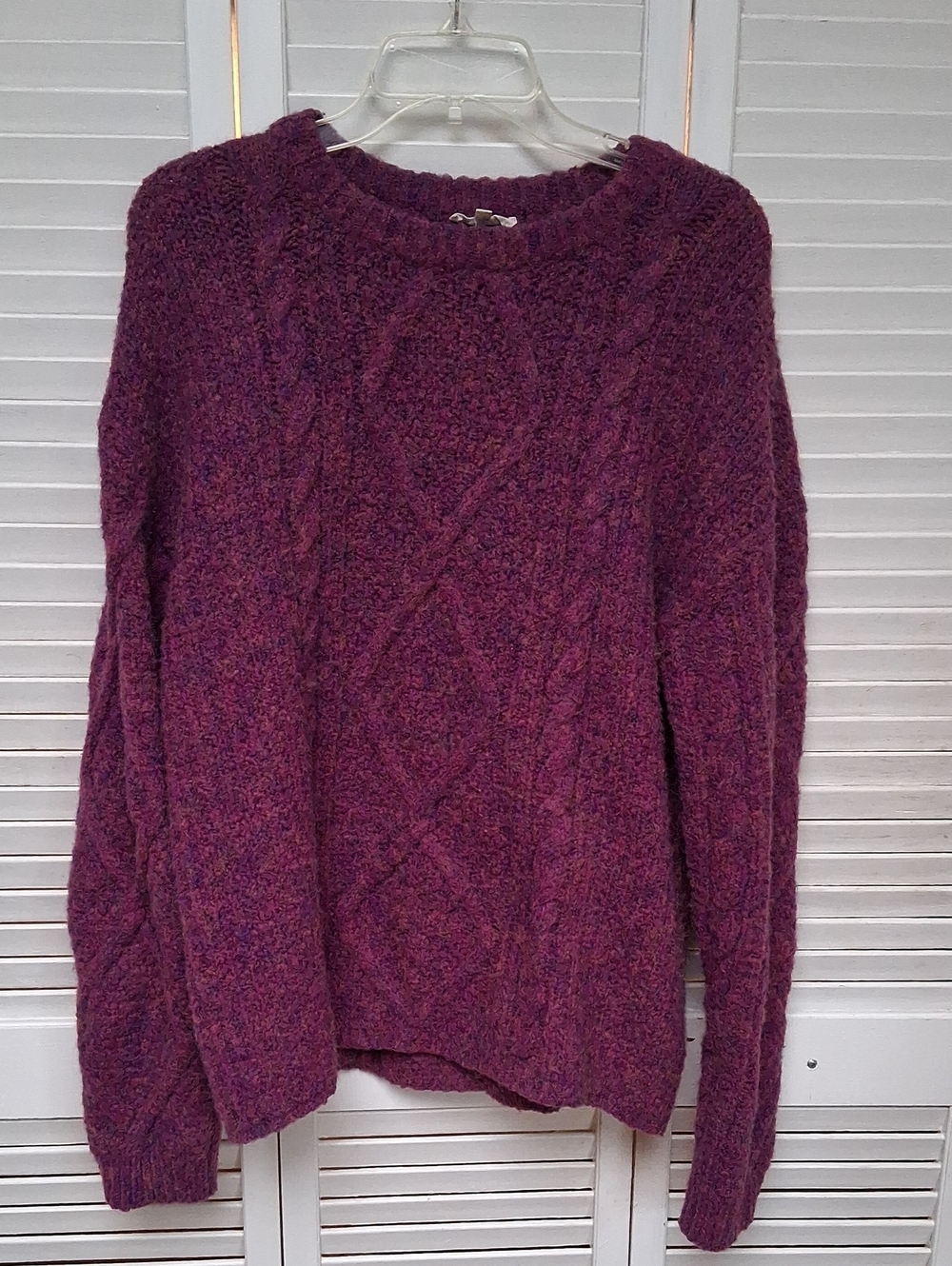 Mystree Plum Cable-Knit Diamond Crewneck Sweater